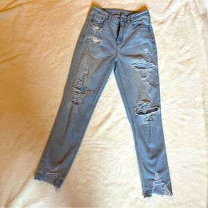 American Eagle long super high-rise, mom jeans, distressed